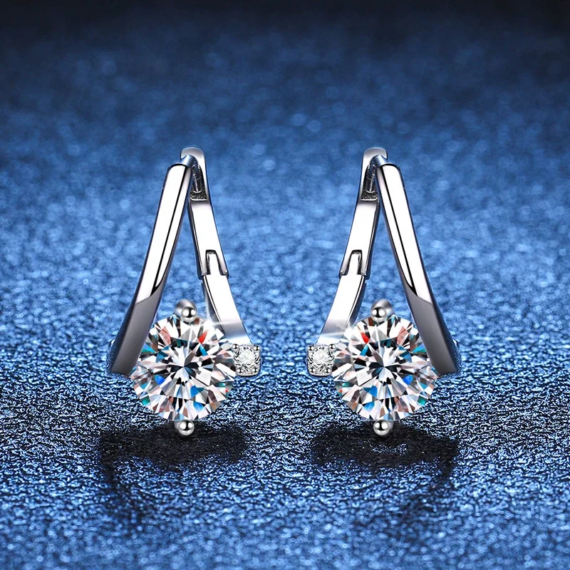 Refined U Hoop Prong-Set Moissanite 925 Sterling Silver Earrings