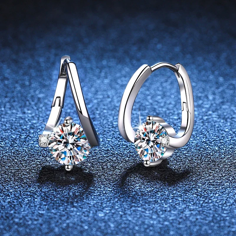 Refined U Hoop Prong-Set Moissanite 925 Sterling Silver Earrings