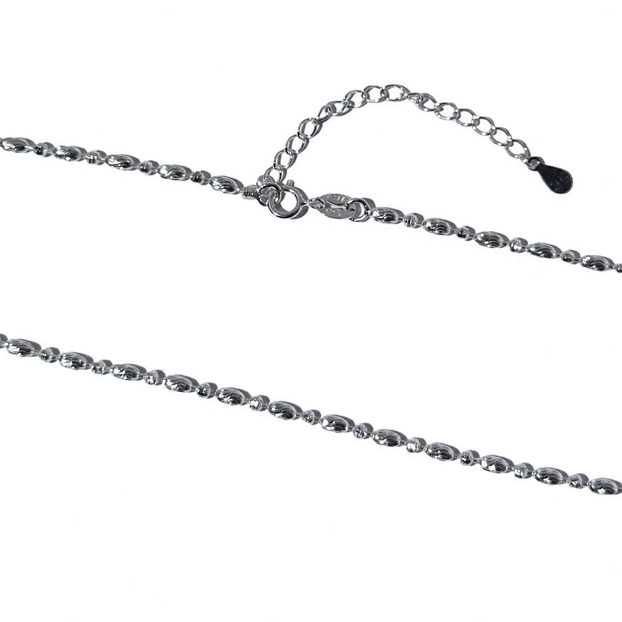 Wavy 925 Sterling Silver Oval Bead Ball Chain Necklace