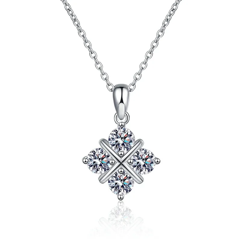 Crossed Four-Stone 925 Sterling Silver Moissanite Necklace