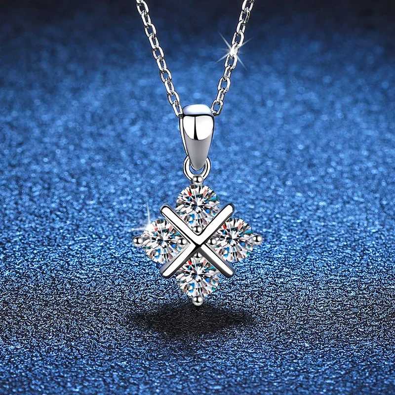 Crossed Four-Stone 925 Sterling Silver Moissanite Necklace