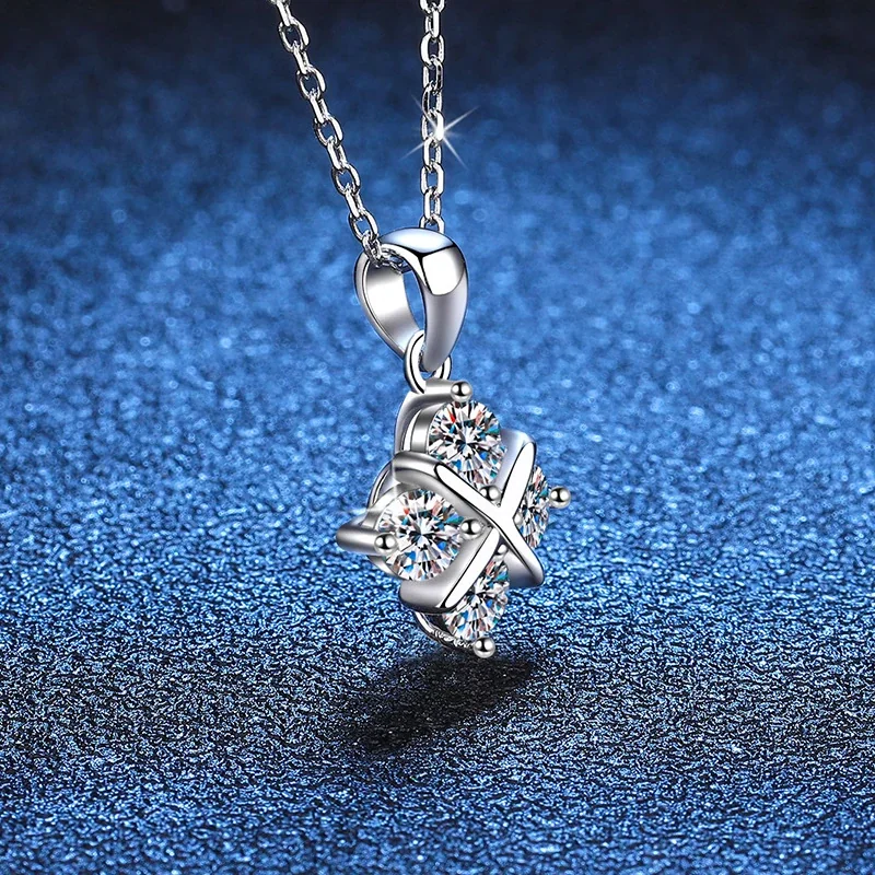 Crossed Four-Stone 925 Sterling Silver Moissanite Necklace