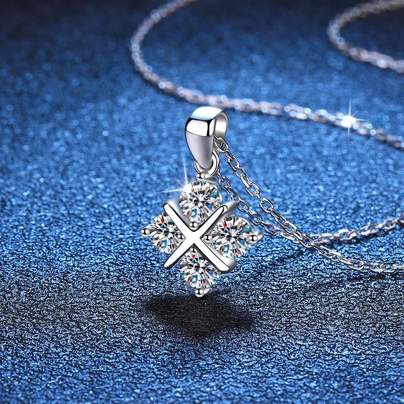 Crossed Four-Stone 925 Sterling Silver Moissanite Necklace