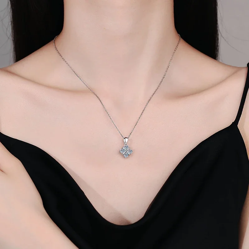 Crossed Four-Stone 925 Sterling Silver Moissanite Necklace