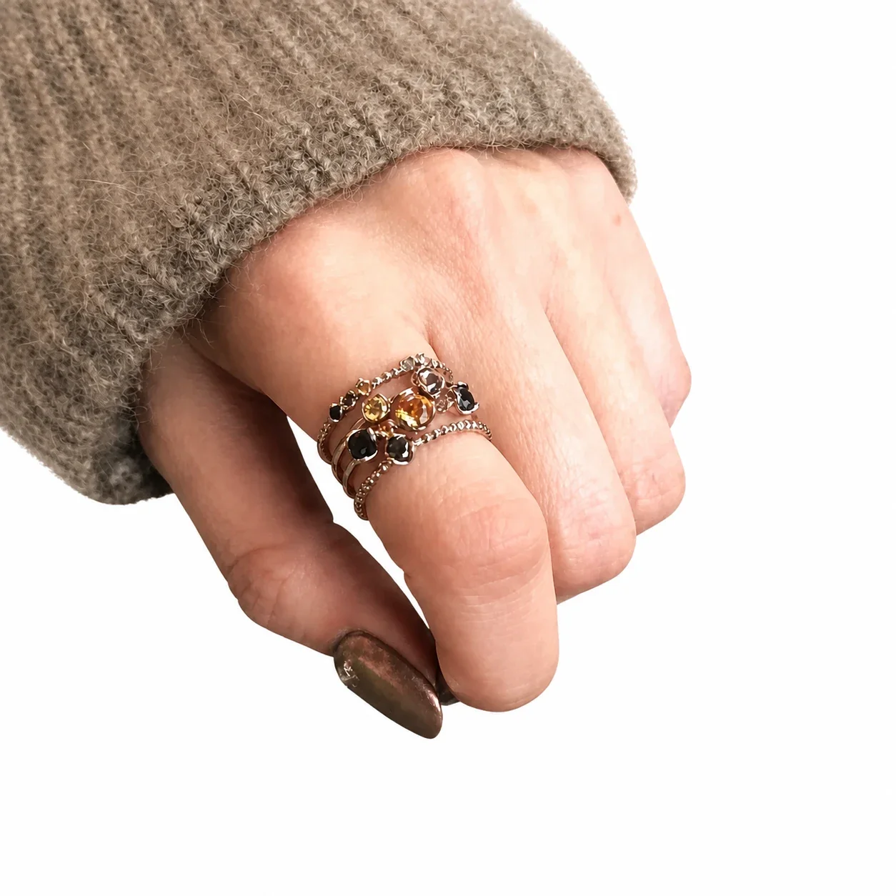 Ornate Gold-Plated Copper Multi-Band Crystal Open Ring
