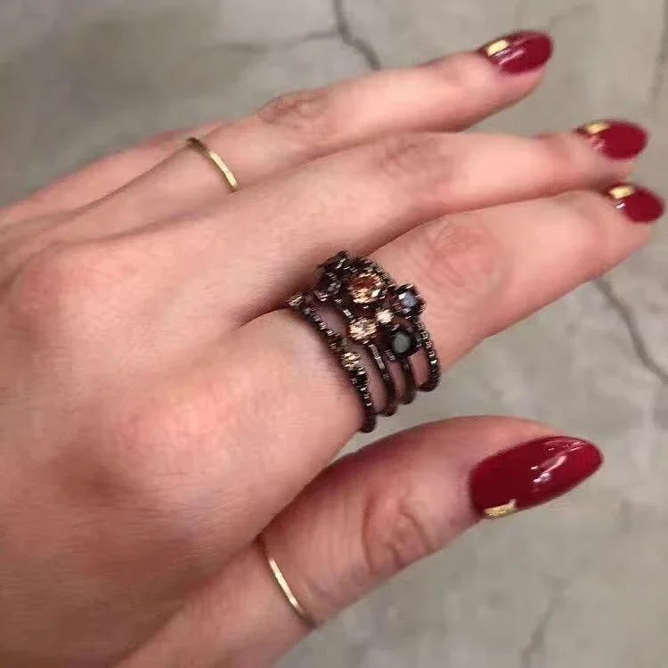 Ornate Gold-Plated Copper Multi-Band Crystal Open Ring