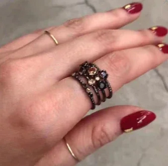Ornate Gold-Plated Copper Multi-Band Crystal Open Ring - Black Gold