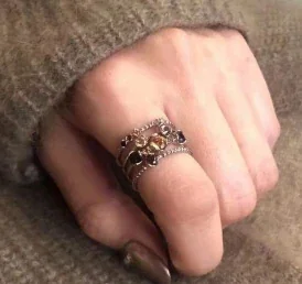 Ornate Gold-Plated Copper Multi-Band Crystal Open Ring - Coffee Gold