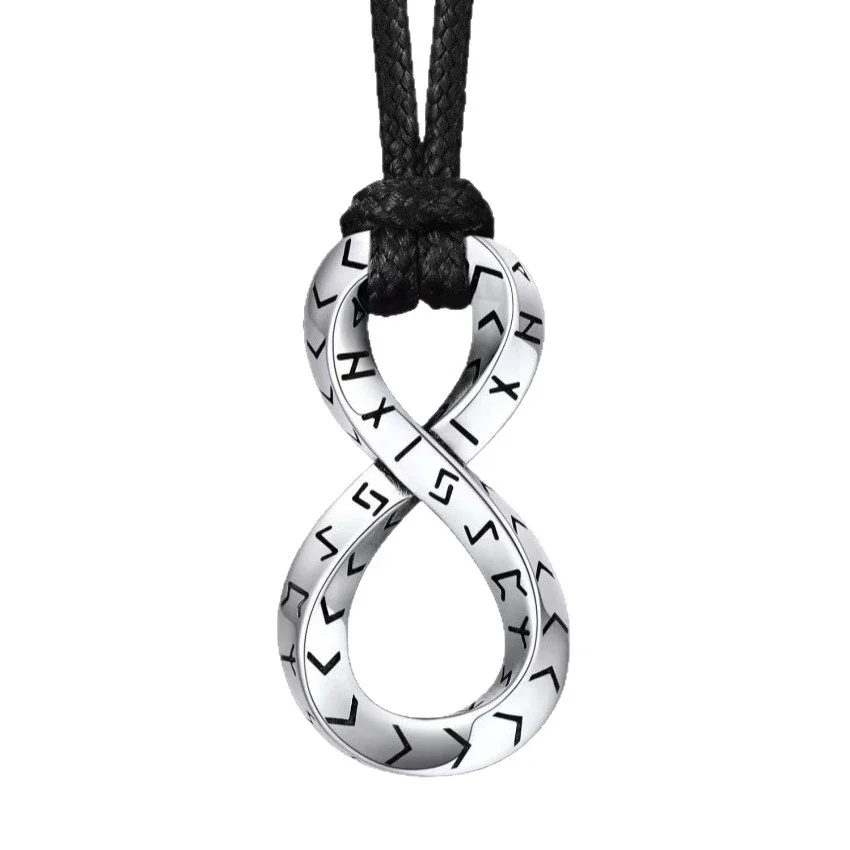 Rune-Engraved Infinity 925 Sterling Silver Pendant Necklace