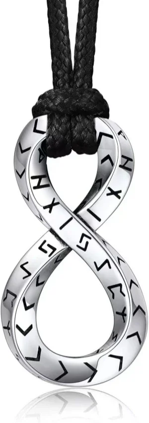 Rune-Engraved Infinity 925 Sterling Silver Pendant Necklace - Silver