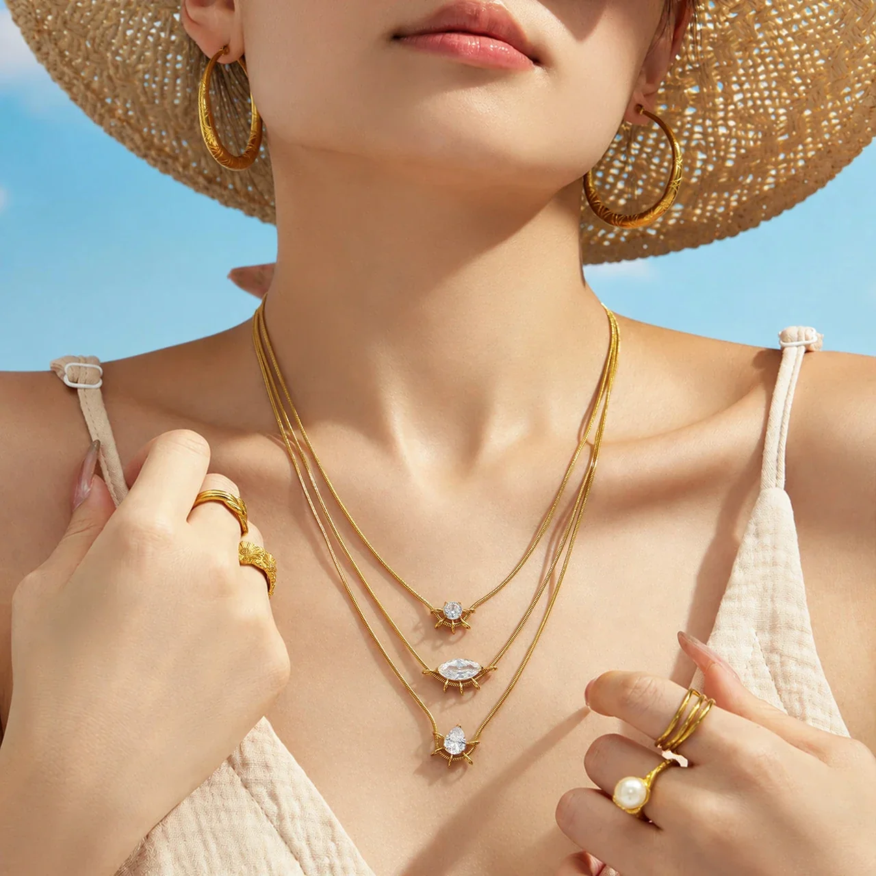Radiant Loop CZ Gold-Plated Stainless Steel Necklace