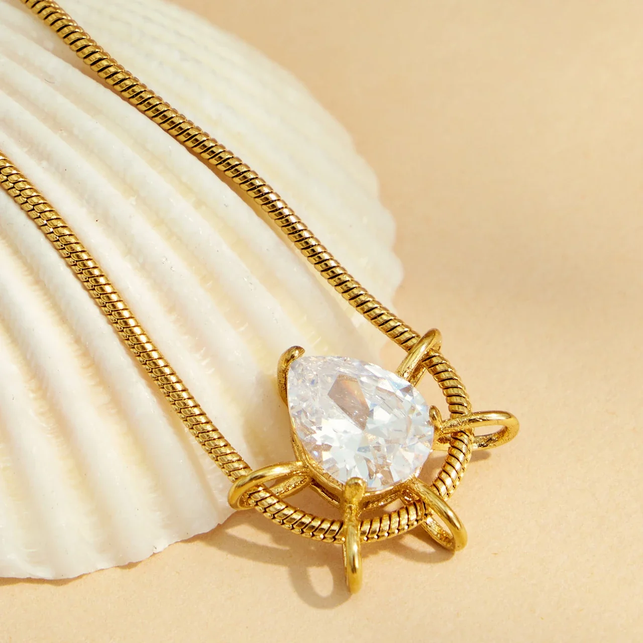 Radiant Loop CZ Gold-Plated Stainless Steel Necklace