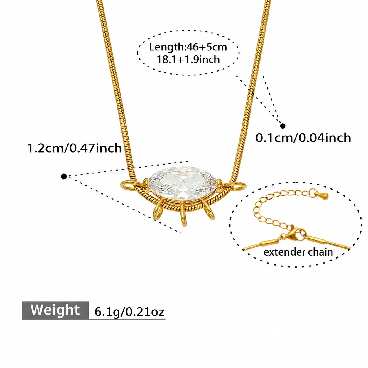 Radiant Loop CZ Gold-Plated Stainless Steel Necklace - Gold Marquise CZ 46+5 cm