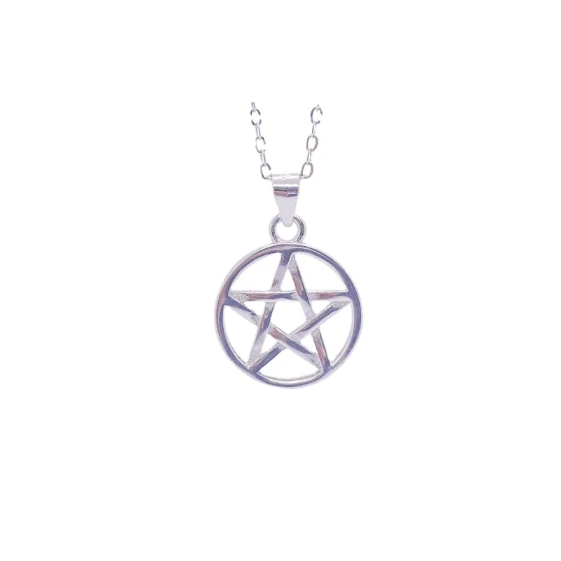 Openwork 925 Sterling Silver Circle Five-Point Star Pendant