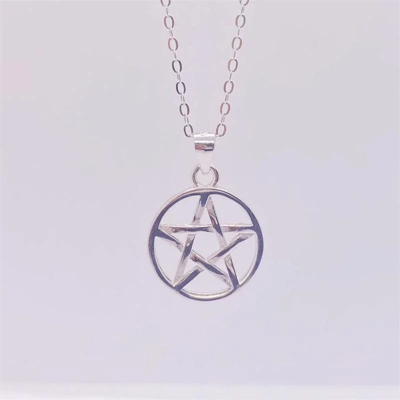 Openwork 925 Sterling Silver Circle Five-Point Star Pendant