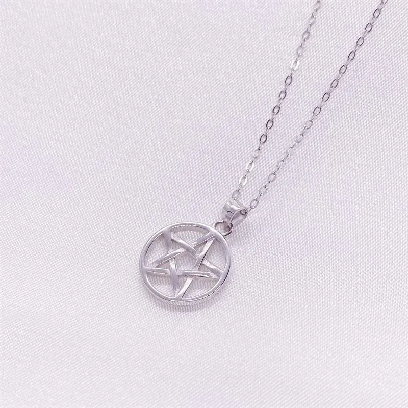 Openwork 925 Sterling Silver Circle Five-Point Star Pendant