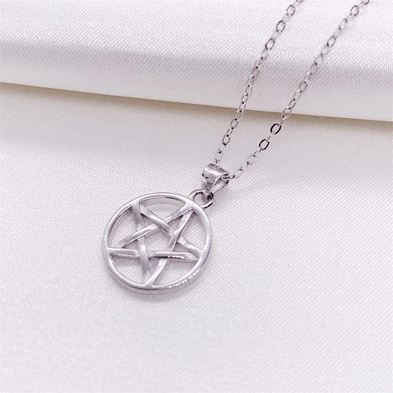 Openwork 925 Sterling Silver Circle Five-Point Star Pendant