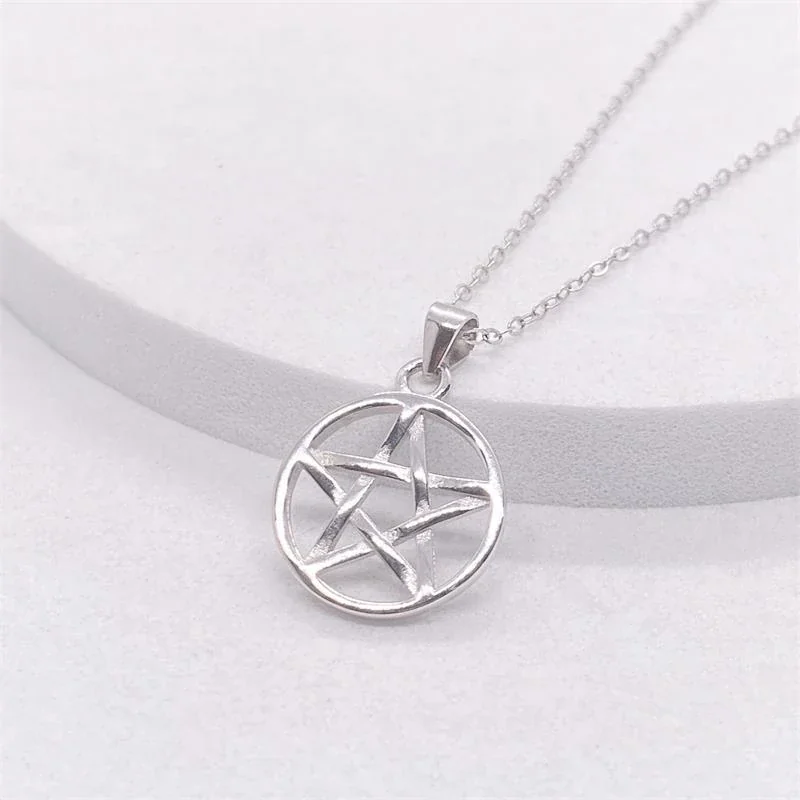 Openwork 925 Sterling Silver Circle Five-Point Star Pendant