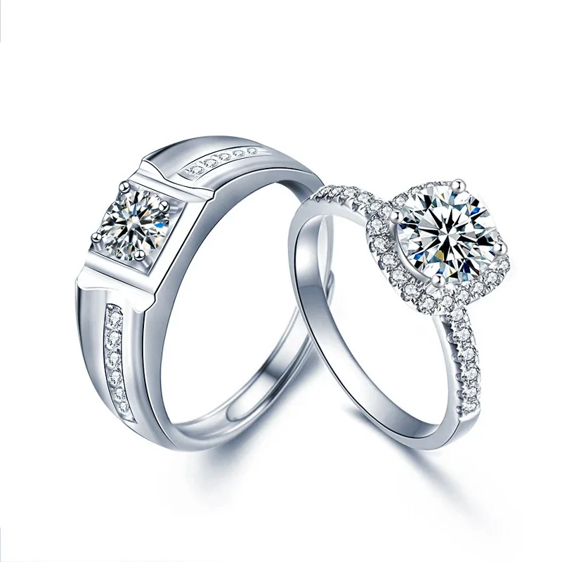 Polished 925 Sterling Silver Halo and Square Moissanite Rings