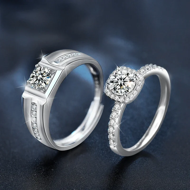 Polished 925 Sterling Silver Halo and Square Moissanite Rings