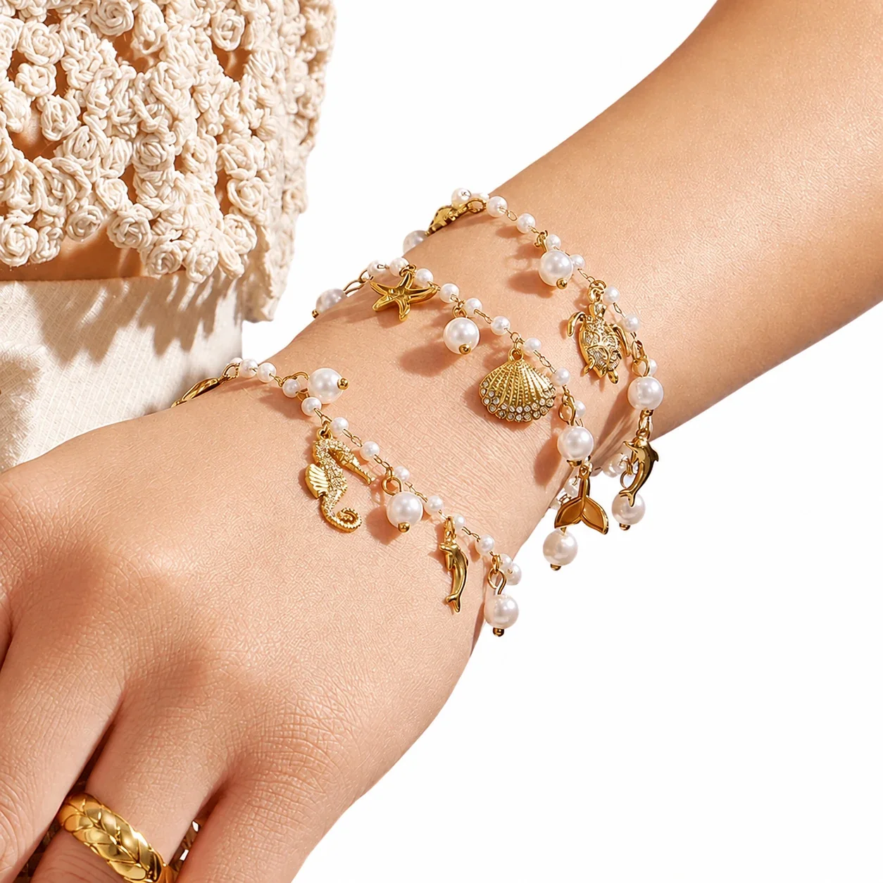 Oceanic Stainless Steel Bead Chain Charm Bracelet
