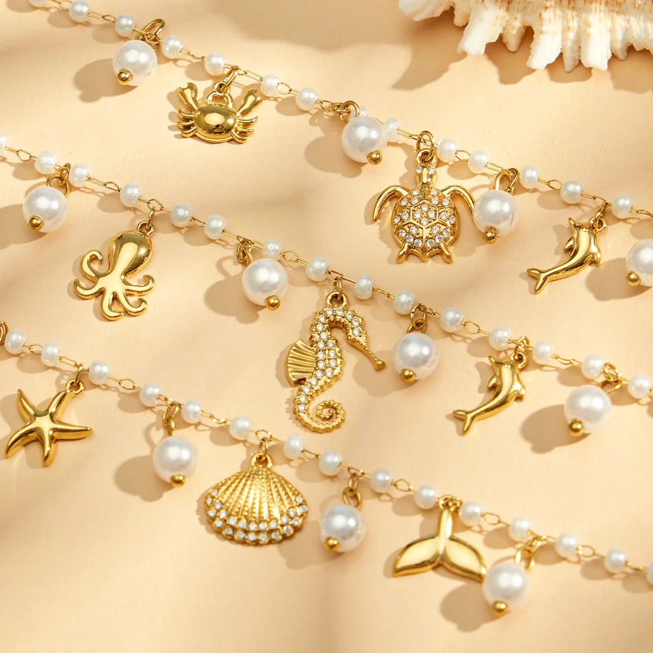 Oceanic Stainless Steel Bead Chain Charm Bracelet