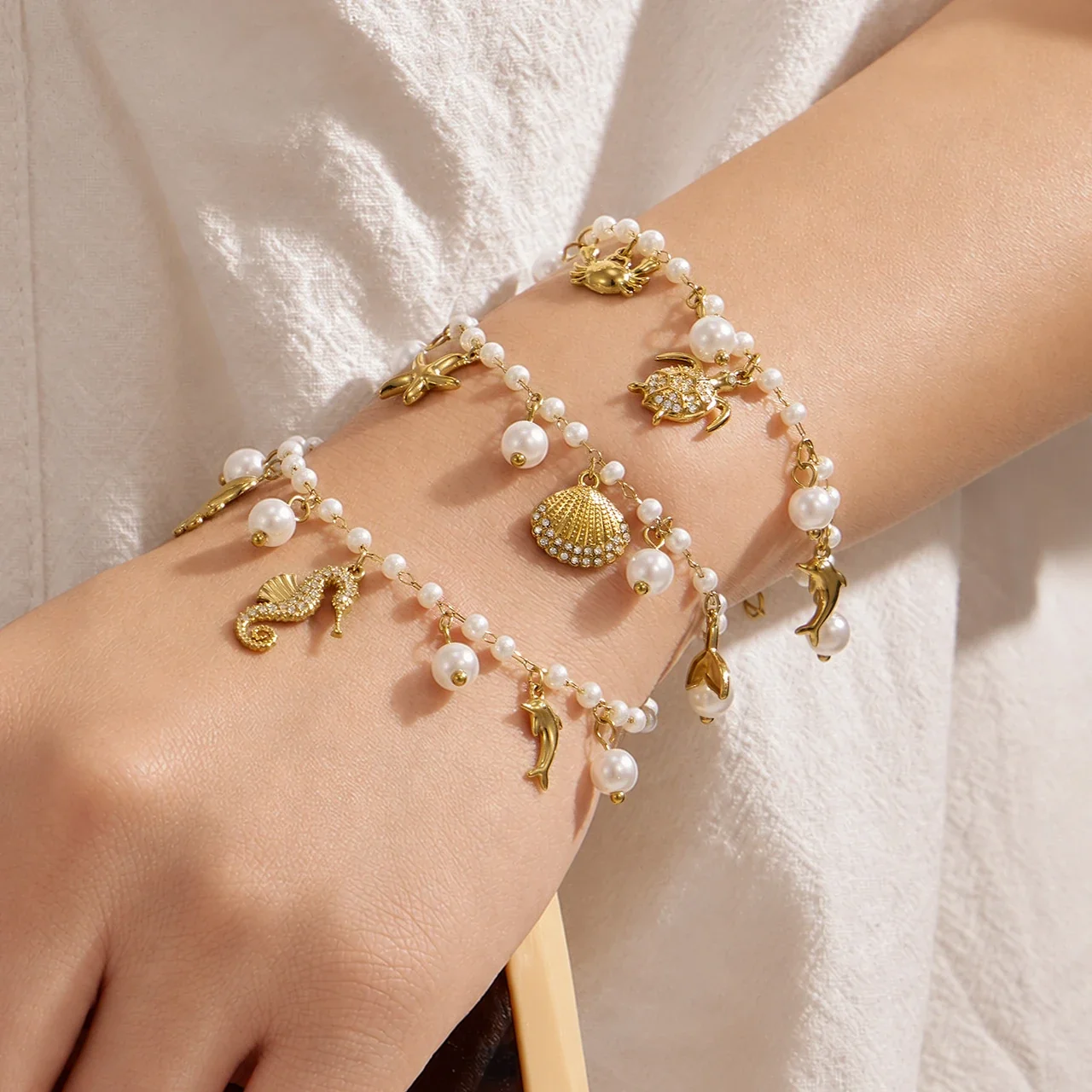 Oceanic Stainless Steel Bead Chain Charm Bracelet