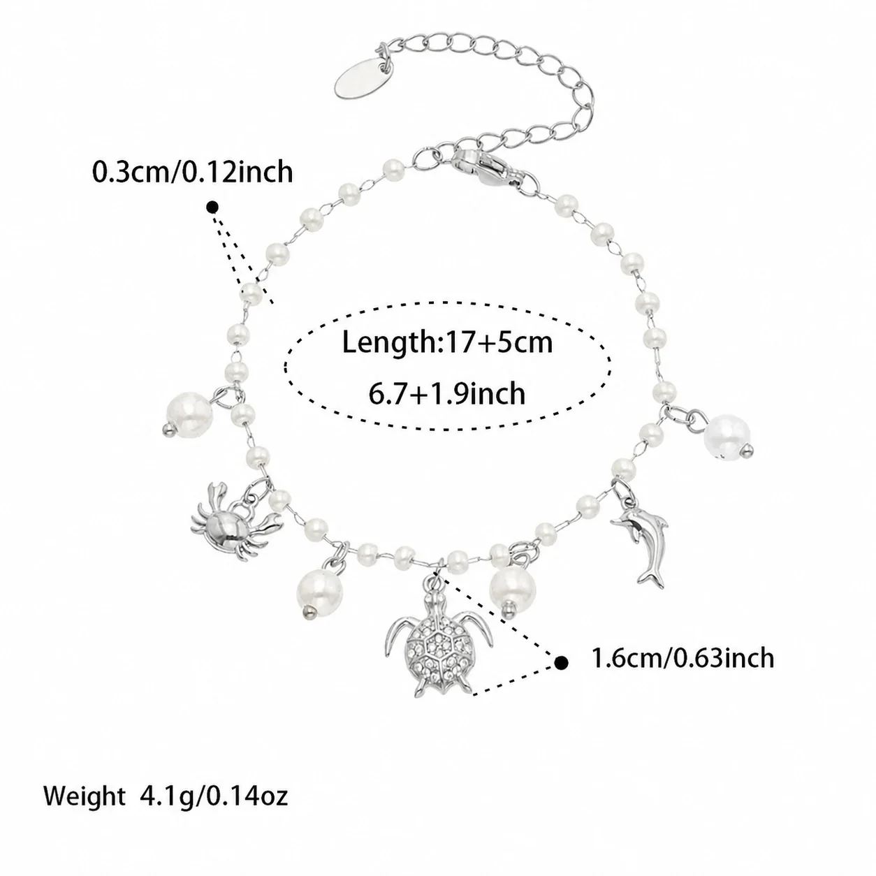 Oceanic Stainless Steel Bead Chain Charm Bracelet - Silver Sea Turtle Multi-Charm