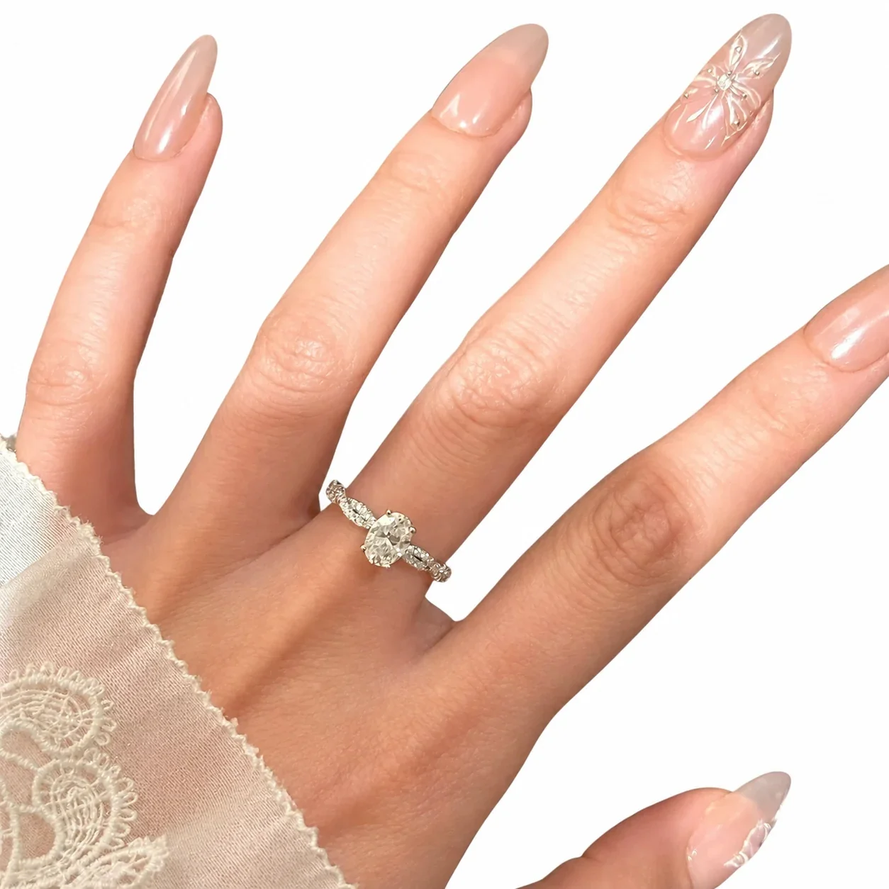 Ballet Spiral Silver-Plated Oval CZ Pavé Copper Ring