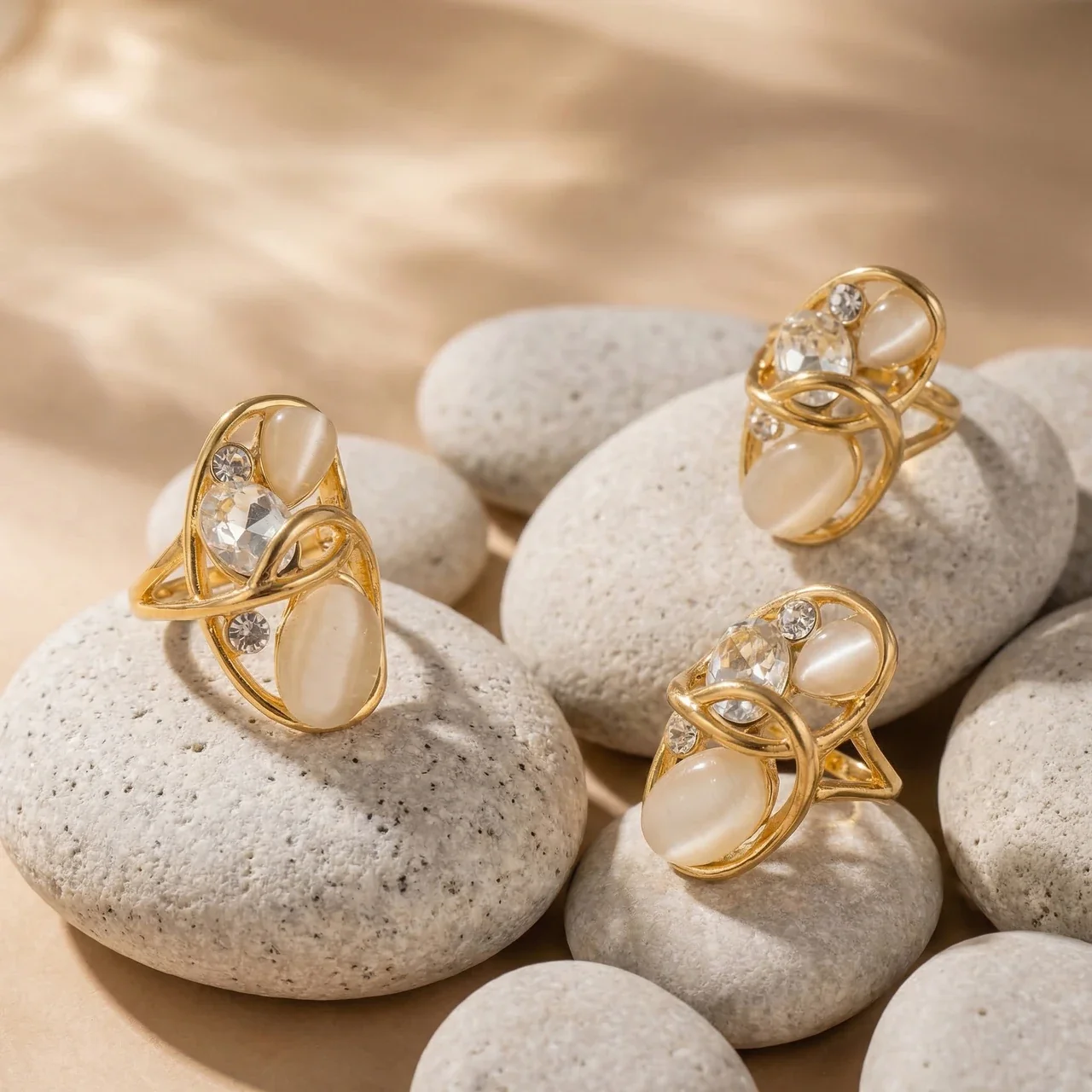 Eclectic Open-Front Cabochon Stainless Steel Ring