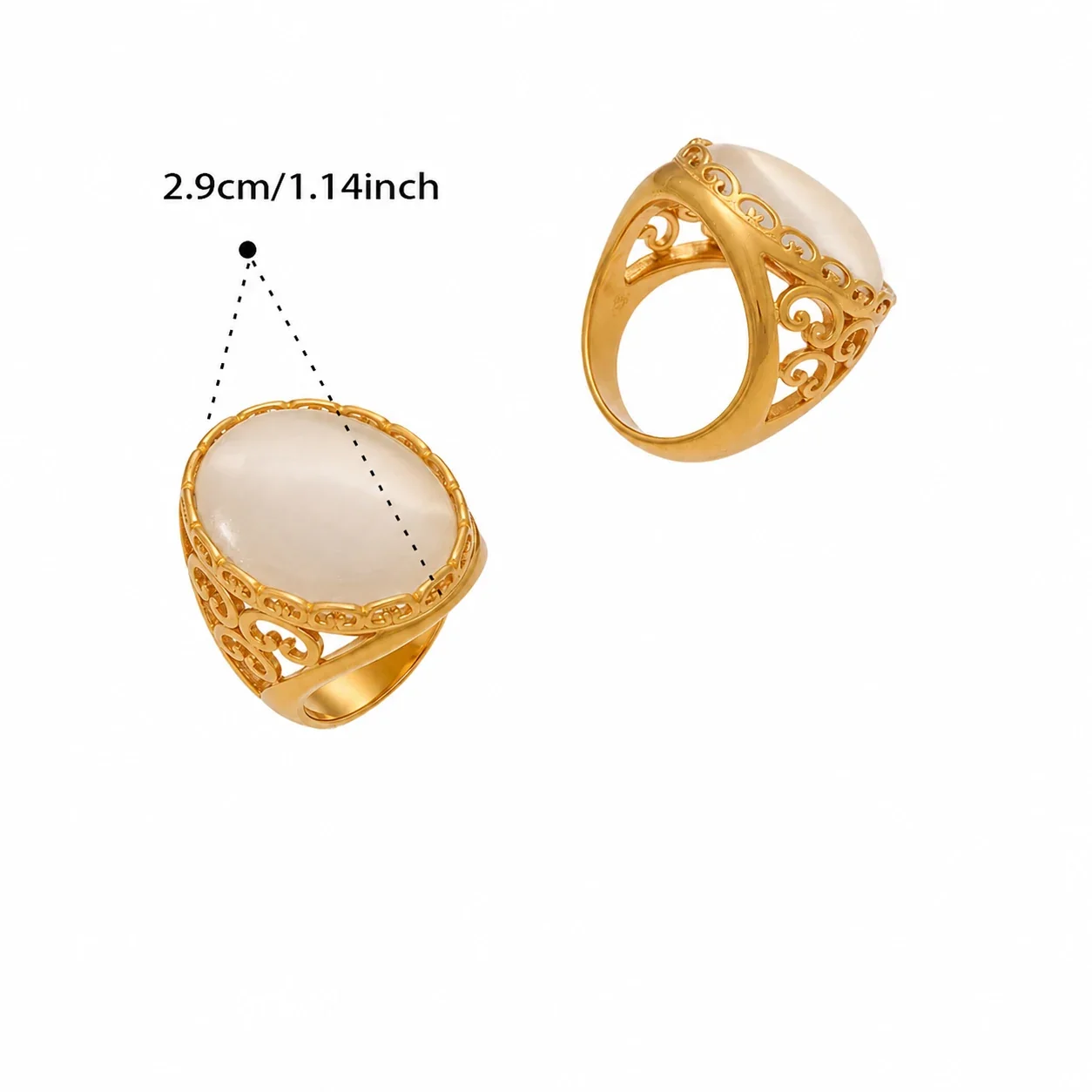Eclectic Open-Front Cabochon Stainless Steel Ring - Gold Multi Cabochon