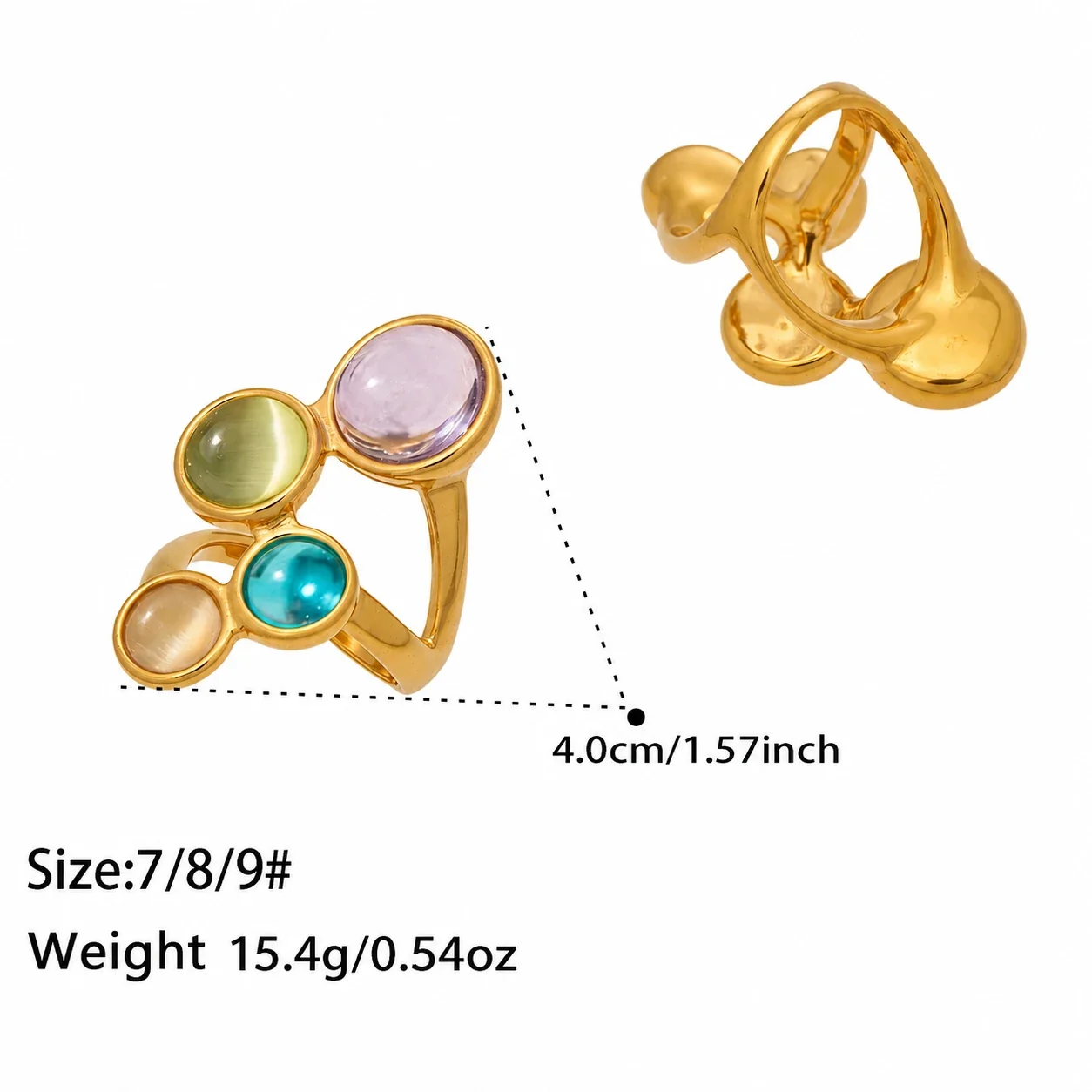 Eclectic Open-Front Cabochon Stainless Steel Ring - Gold Swirl Cabochon