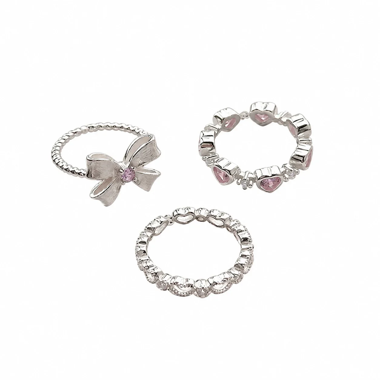 Whimsical 925 sterling silver Bow Pink Stone Ring