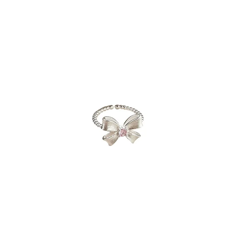 Whimsical 925 sterling silver Bow Pink Crystal Ring