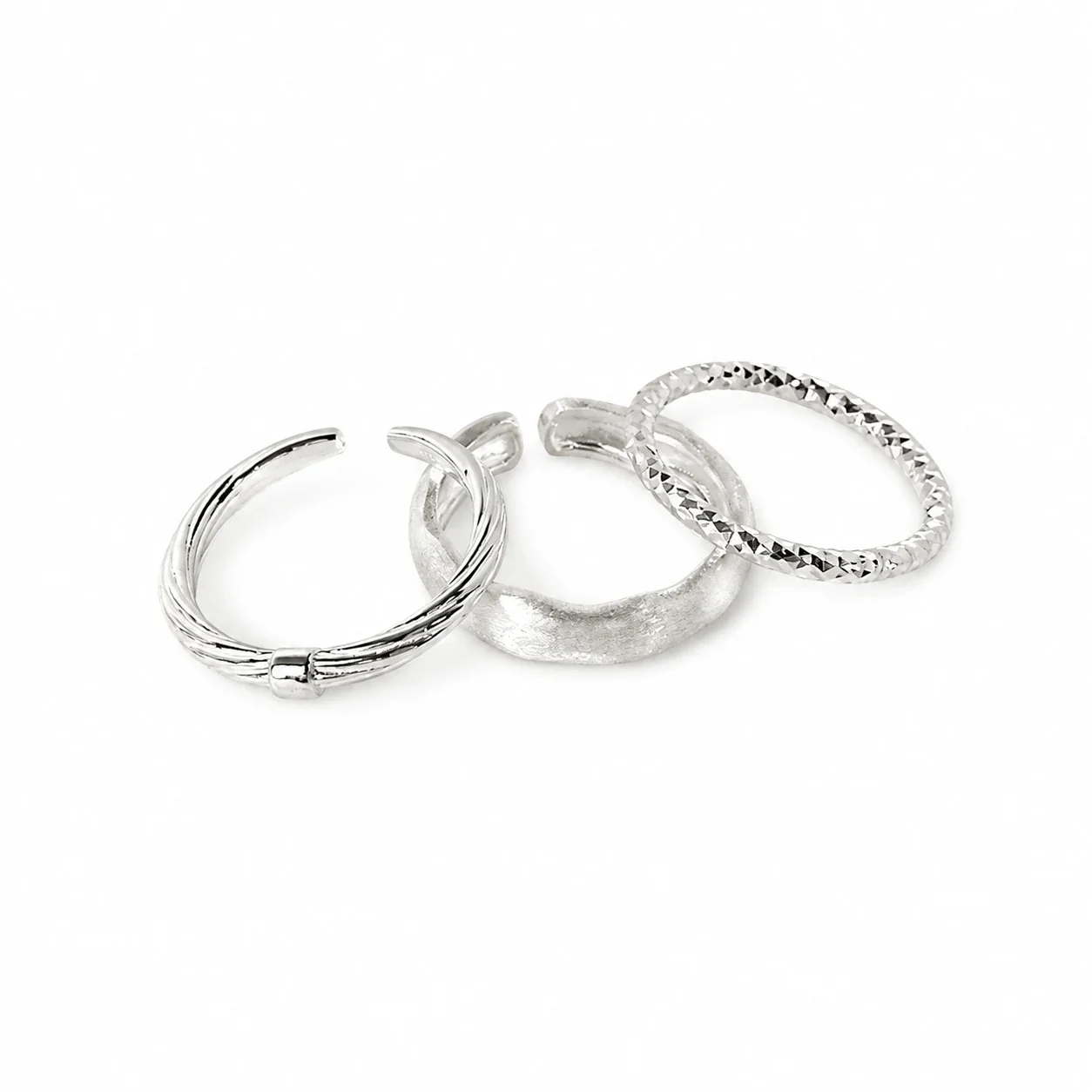 Sculptural 925 Sterling Silver Wavy Open Stacking Ring
