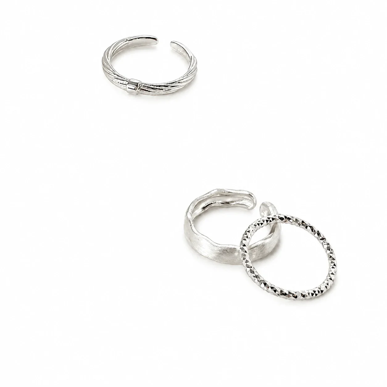 Sculptural 925 Sterling Silver Wavy Open Stacking Ring