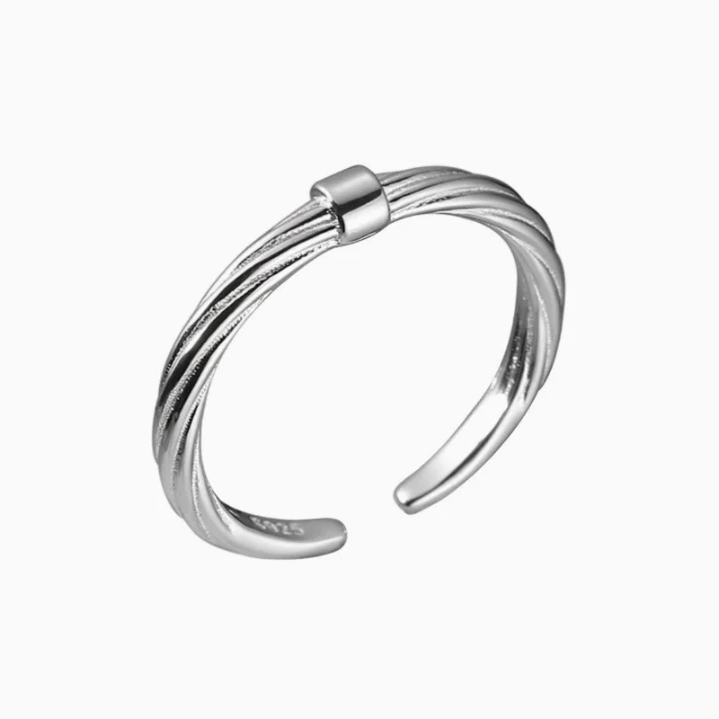 Sculptural 925 Sterling Silver Wavy Open Stacking Ring - Silver Faceted