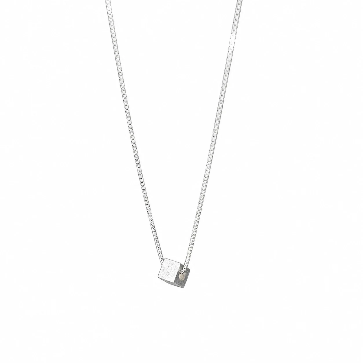 Minimalist 925 Sterling Silver Brushed Square Box Chain Necklace