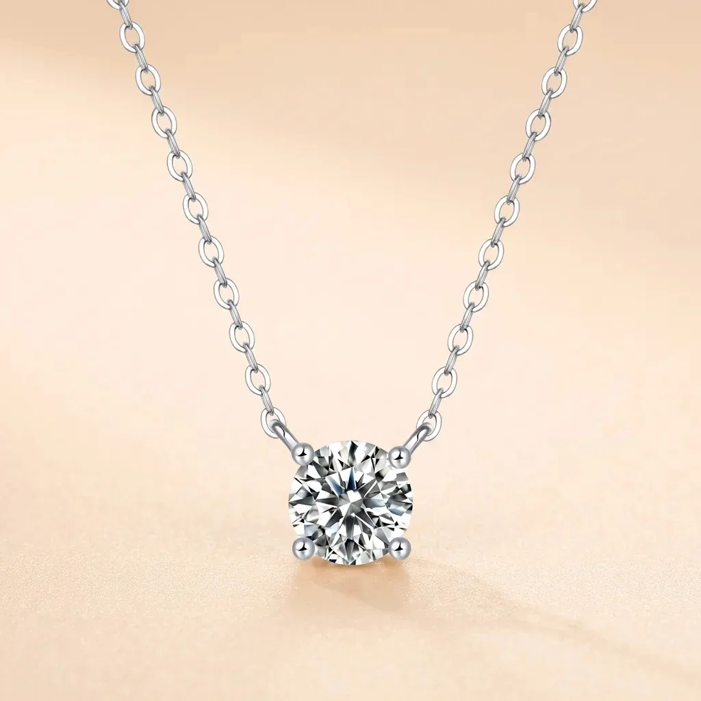 Refined 925 Sterling Silver Four-Prong Round Pendant Necklace