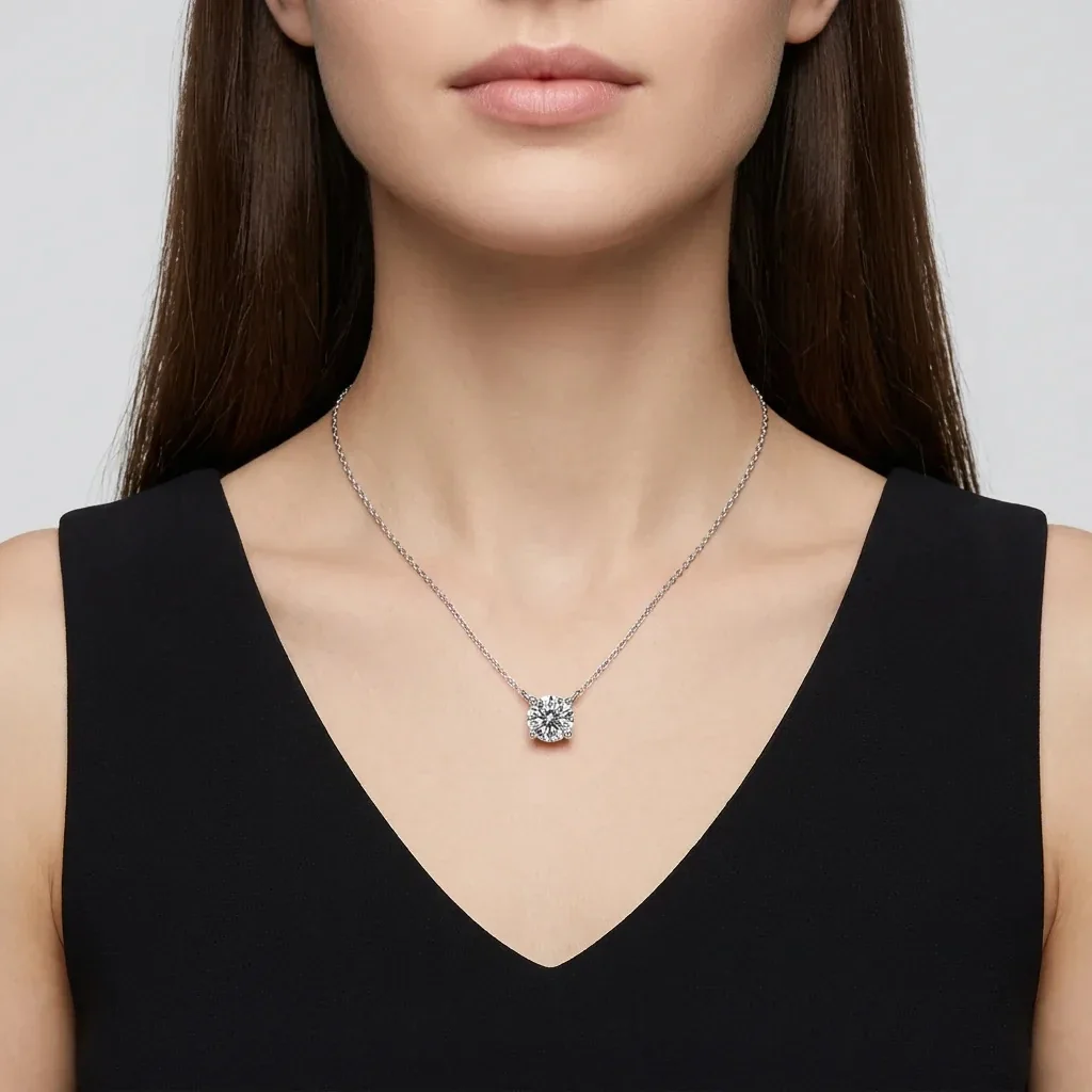 Refined 925 Sterling Silver Four-Prong Round Pendant Necklace