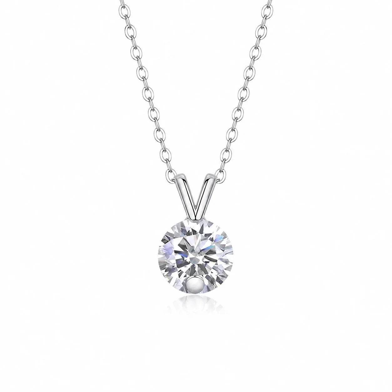 Refined 925 Sterling Silver Four-Prong Round Pendant Necklace - Moissanite