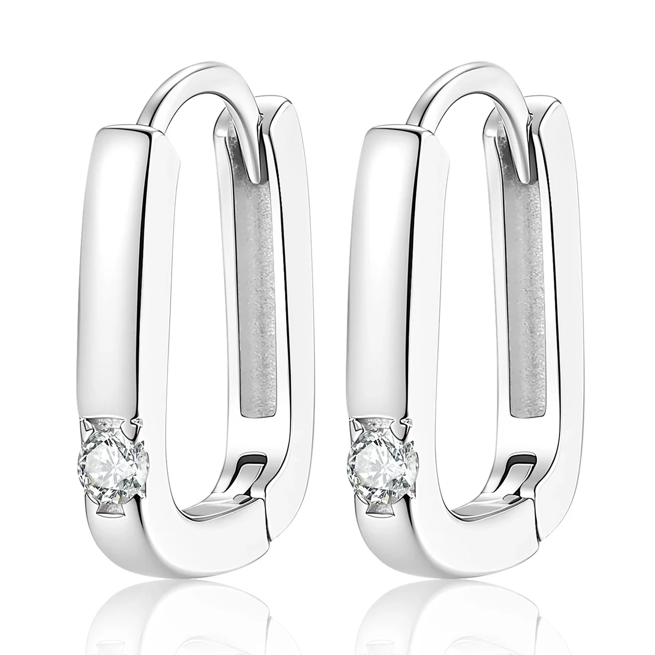 Sleek U-Shaped 925 Sterling Silver Round Prong Hoop Earrings