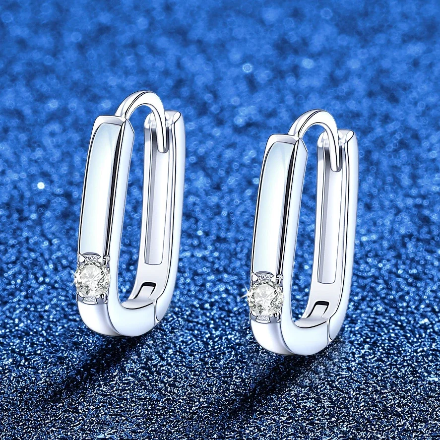 Sleek U-Shaped 925 Sterling Silver Round Prong Hoop Earrings