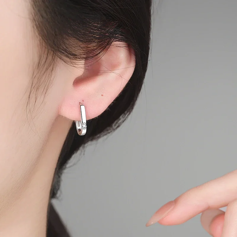 Sleek U-Shaped 925 Sterling Silver Round Prong Hoop Earrings