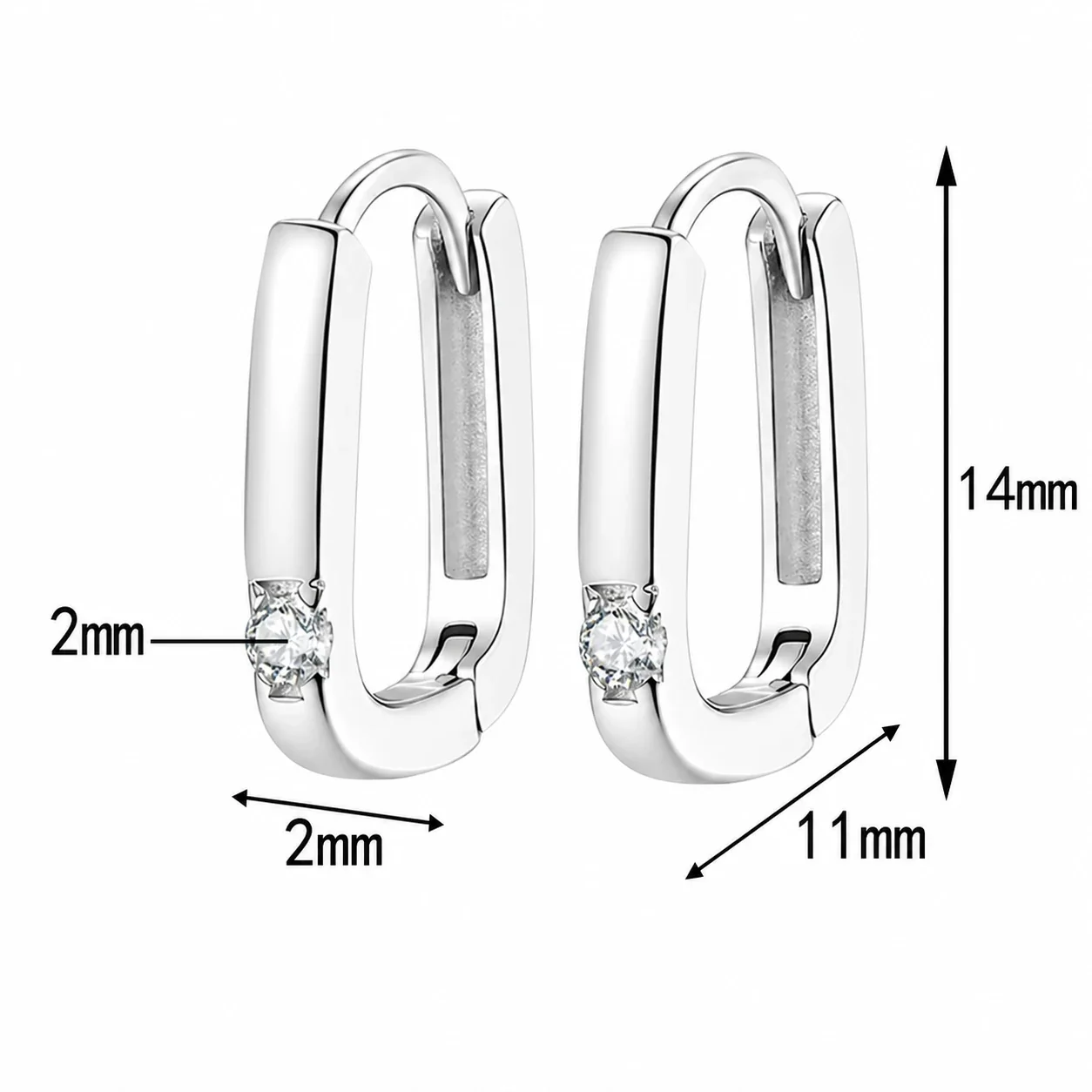 Sleek U-Shaped 925 Sterling Silver Round Prong Hoop Earrings - Silver