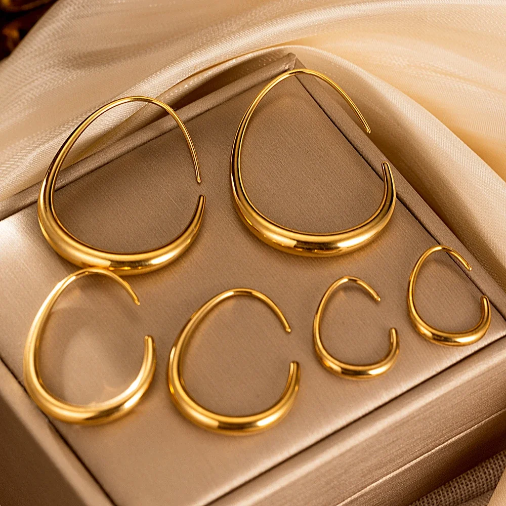 Sculptural Gold-Plated Tapered Teardrop Hoop Earrings