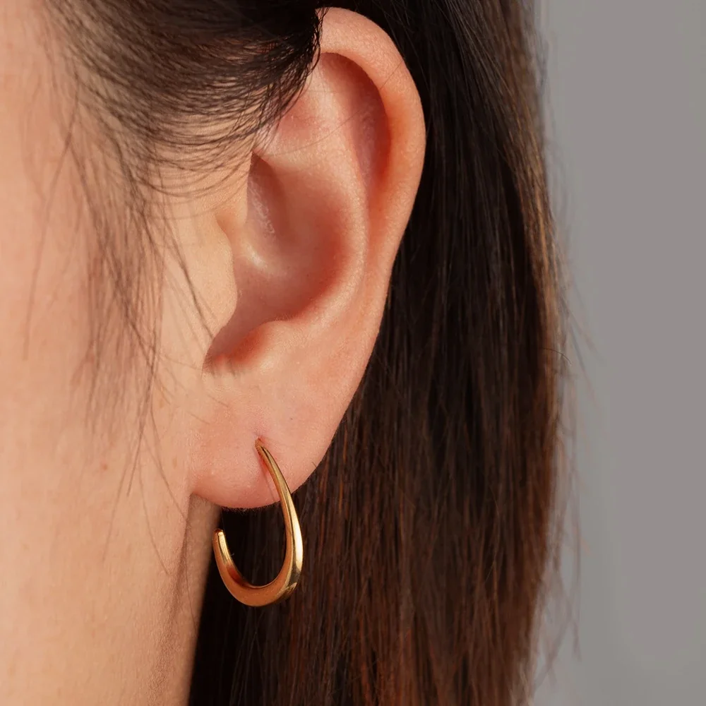 Sculptural Gold-Plated Tapered Teardrop Hoop Earrings