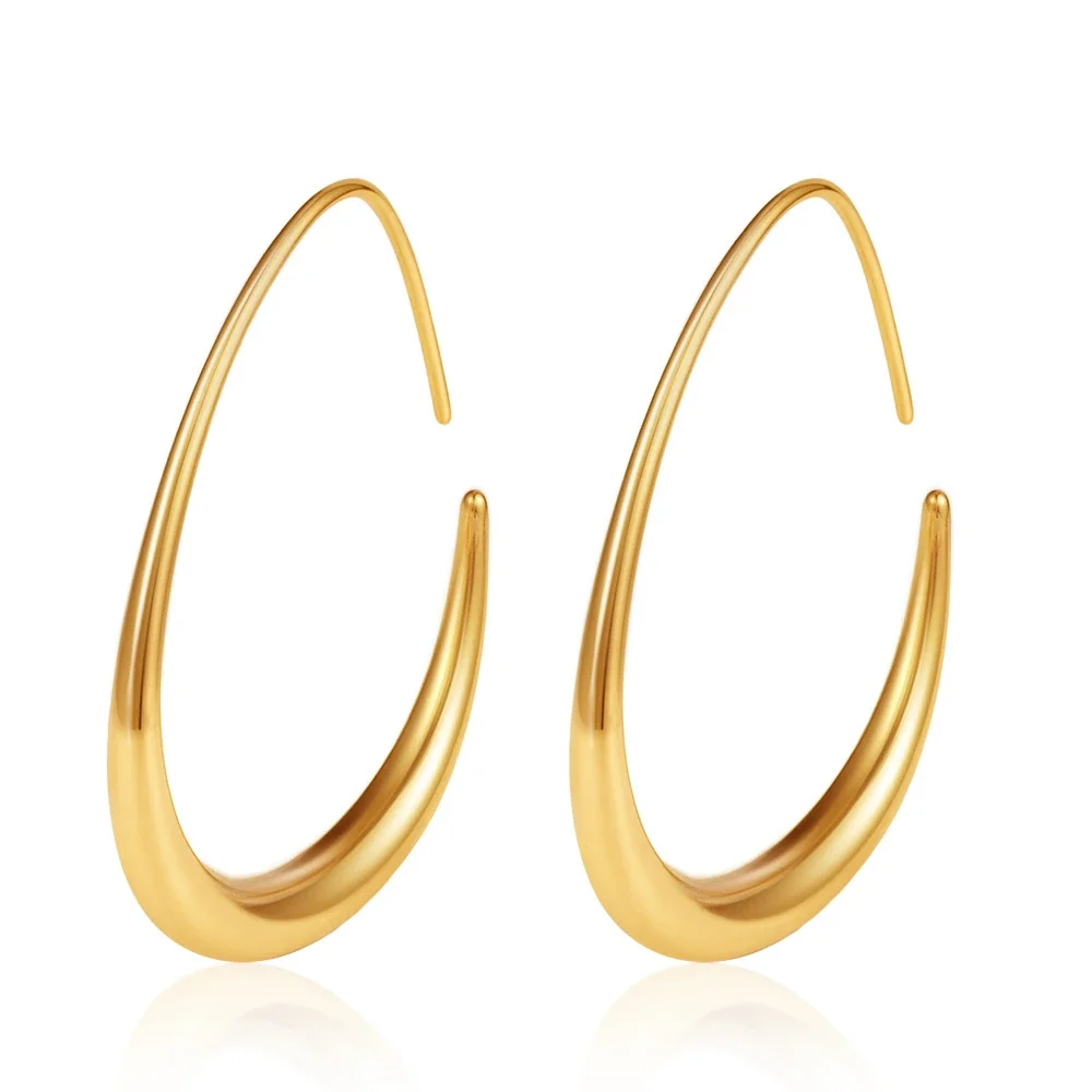 Sculptural Gold-Plated Tapered Teardrop Hoop Earrings