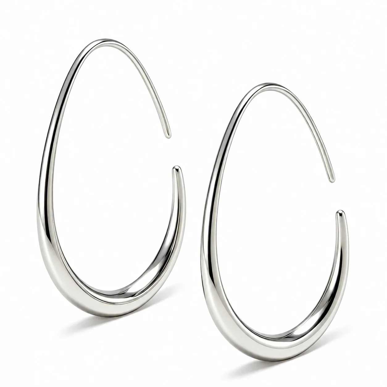 Sculptural Gold-Plated Tapered Teardrop Hoop Earrings - Silver - Small 15 x 20 mm