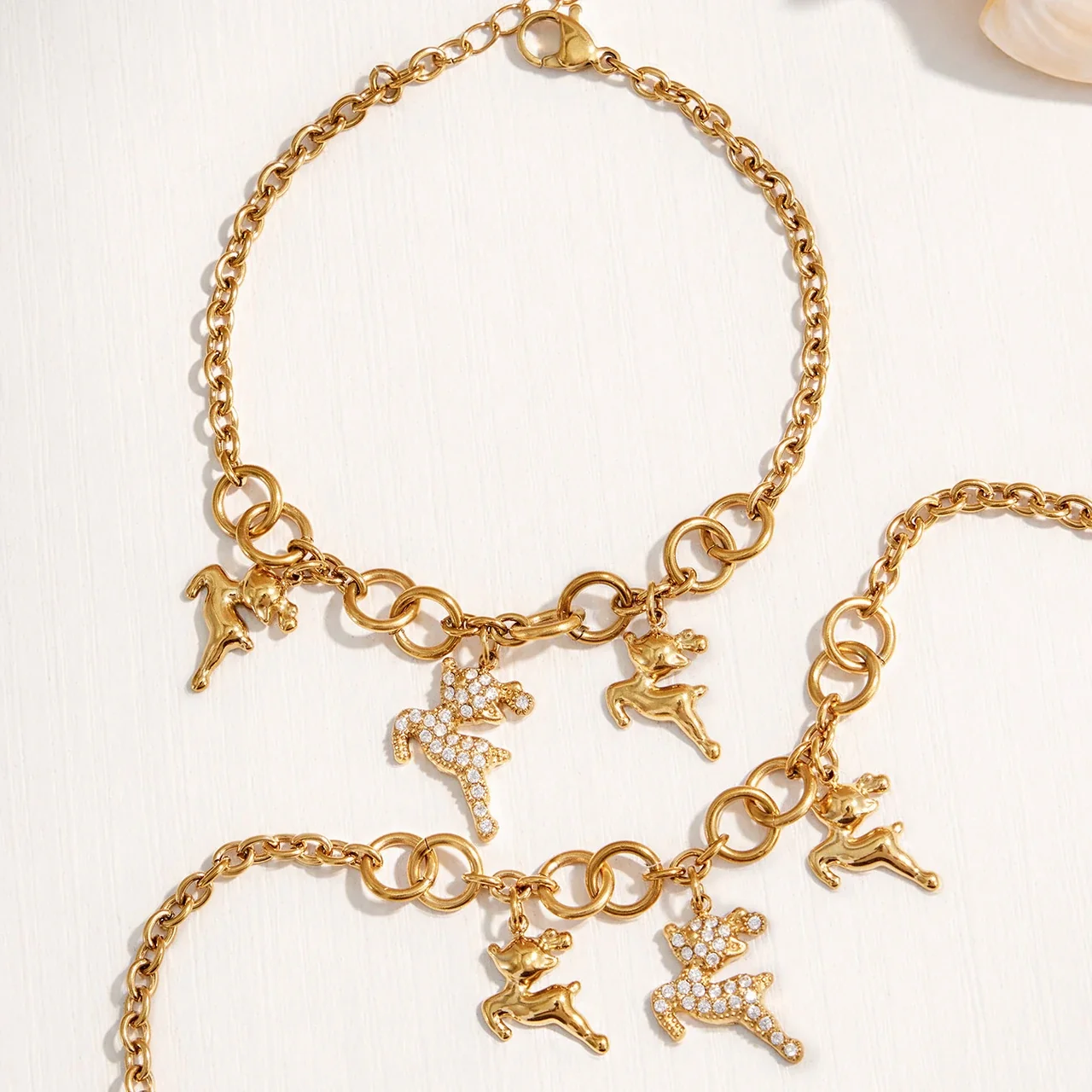 Polished Deer Charm Stainless Steel CZ Chain Jewelry Set